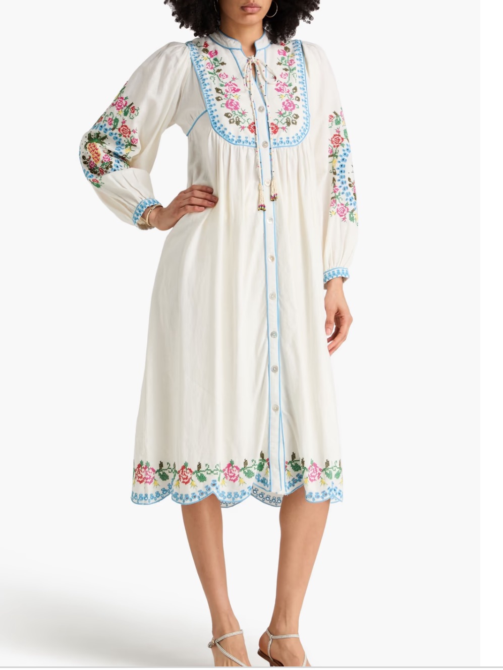 Farm Rio Embellished Linen-Blend Midi Dress